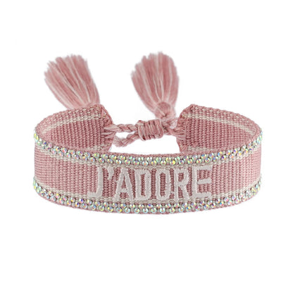 Luckacco Rhinestone Embroidery Woven Bracelets Adjustable Rope Stackable Bangle For Women