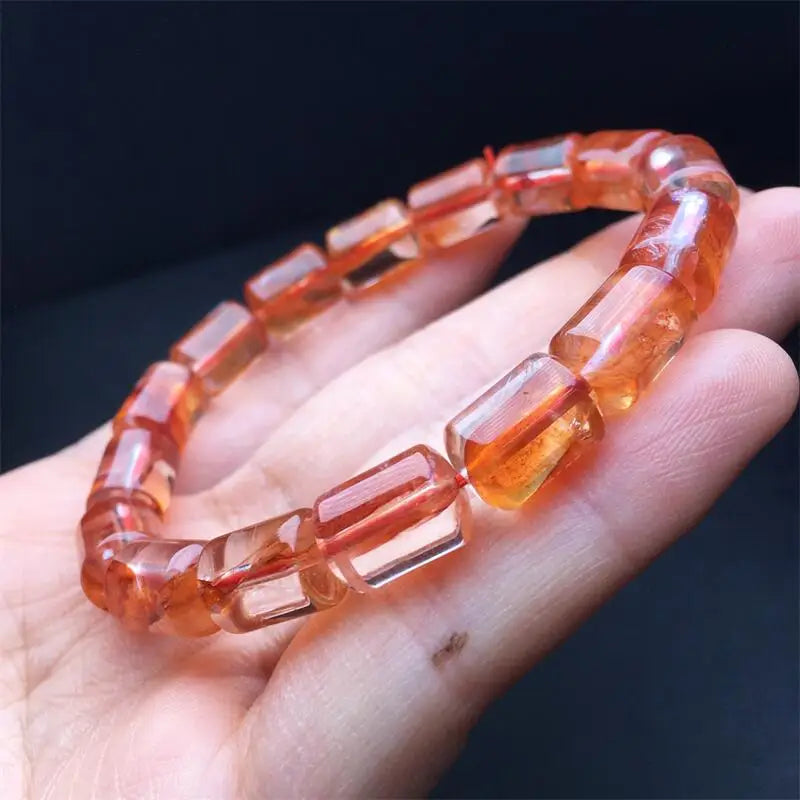 luckacco 9-12mm natural red fire quartz hematoid bucket bead bracelet women healing gemstone crystal strand lovers girlfriend 1pcs