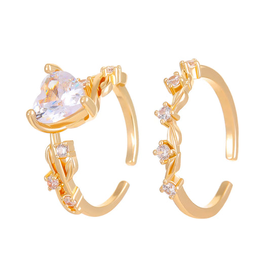 Luckacco Vintage Double Crystal Heart Ring Jewelry 2025 Trending New Fashion Zircon Heart Set Rings For Women Jewellery Anel Bague Gifts