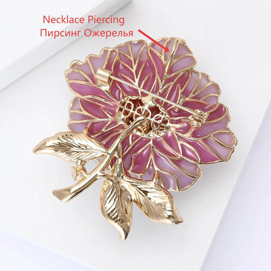 Luckacco Beaut&Berry Trendy Luxury Peony Flower Brooches for Women Unisex Plant Pins Friends Party Gifts Banquet Jewellery Accessories