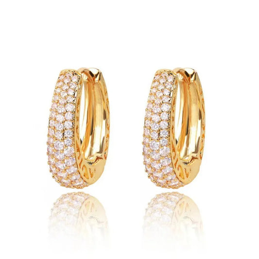 Luckacco daily picks Hollow Gold Color Hoop Earrings for Women Paved Dazzling CZ Stone Luxury Trendy Female Circle Earrings Statement Jewelry
