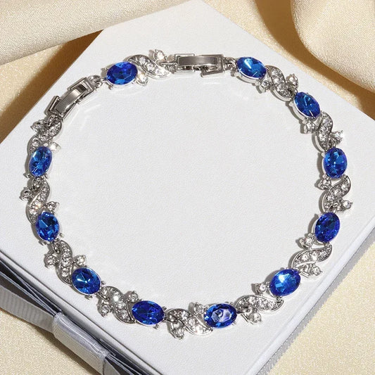Luckacco Exquisite Shiny Tennis Ball Shape Crystal Zircon Bracelet for Women Fashion Evening Party Jewelry Girls Gift