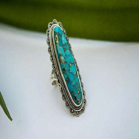 Luckacco Bohemian Ethnic Style Faux Turquoise Ring Series Large Rings for Women Personalized Vacation Party Vintage Jewelry Accessories