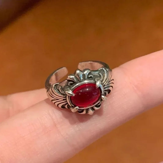Luckacco Y2k Vintage Gothic Red Crystal Cross Geometry Aesthetic Open Rings for Women Punk Creative Grunge Jewelry Accessories Anillos