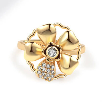 Luckacco Fashion Fidget Spinner Ring Anxiety for Women Multiple Crystal Sunflower Finger Rings Rotate Anti Stress Jewelry Wedding Gift