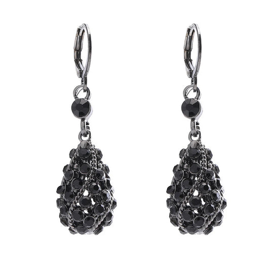 Luckacco Light Luxury Black Crystal Drop-shaped Pendant Earrings for Women Shiny Rhinestone Water Drop Earring Party Jewelry Gift