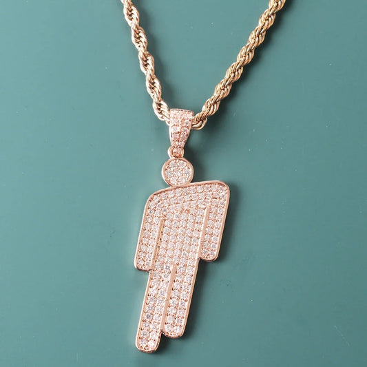 Luckacco Hip Hop Necklace,Stainless Steel Round Head Zircon Couple Pendant Necklace,Skew Head Pendant Full of Zircon Chaoren Necklace