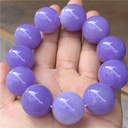 Luckacco Seed Violet Large Round Beads Jadeite Waxy Purple Quartzite Jade Bracelet