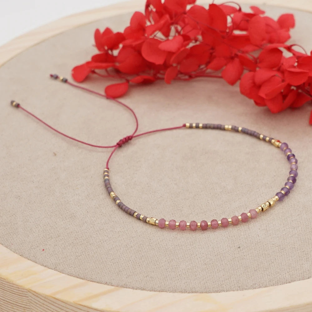 luckacco irregular crystal bracelet colorful beaded waterproof jewelry handmade gift for women teen girl adjustable rope chain bracelets