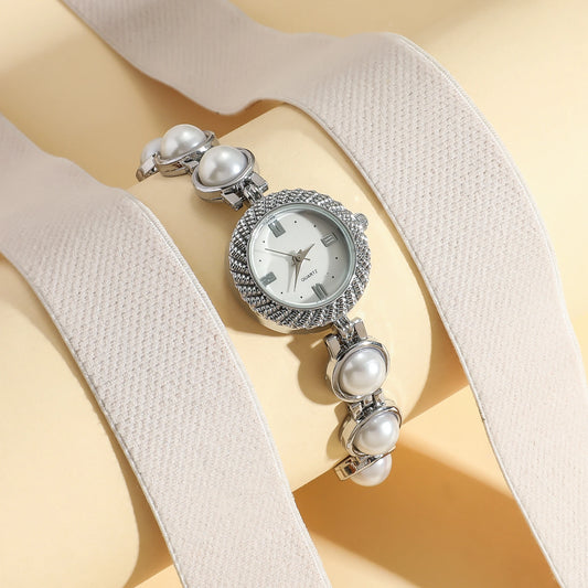 Luckacco Ladies' light luxury compact hybrid diamond dot scale small dial pearl steel strip quartz watch