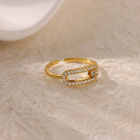 Luckacco Luxury Gemstone Flower Stainless Steel Rings Zircon Adjustable Ring Women Wedding Anti Fading Jewelry Vacation Accessories Gift