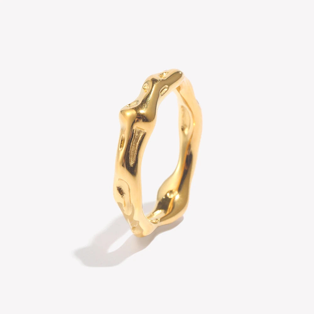 luckacco casting irregular water wave hammered gold plated index finger rings for woman minimalist basics stainless steel rings jewelry