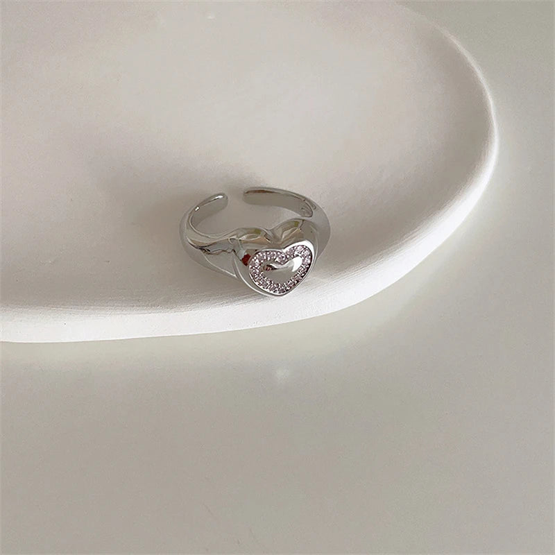 luckacco pink crystal irregular heart rings creative zircon bowknot opal love heart open ring y2k shiny rings for women party jewelry