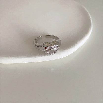 Luckacco Pink Crystal Irregular Heart Rings Creative Zircon Bowknot Opal Love Heart Open Ring Y2K Shiny Rings for Women Party Jewelry