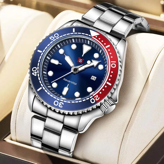 Luckacco 2025 new men's quartz watch fashion classic business men's watch quartz watch men's luminous calendar steel belt watch student