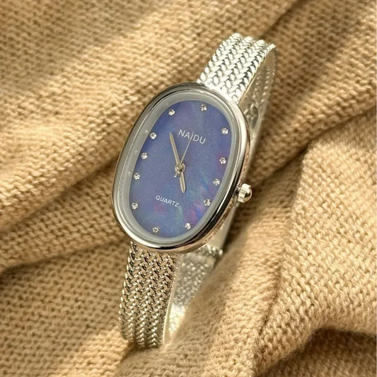 Luckacco Luxury Oval Dial Rhinestone Watch New Brand Quartz Watch for Women Adjustable Stainless Steel Strap Wristwatches  Gift
