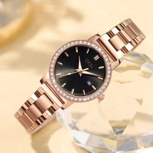 Luckacco Light luxury stainless steel women's watch calendar waterproof high-end watch ladies quartz watch