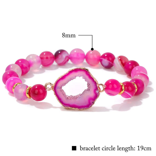 Luckacco Irregular Druzy Geode Agates Bracelet Blue Striped Agat Beads Bracelets For Women Men Hollow Mineral Stone Charm Bangle Jewelry
