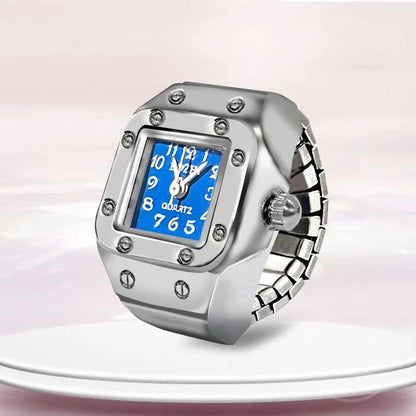 Luckacco Vintage Punk Finger Watch Mini Elastic Strap Alloy Watches Couple Rings Jewelry Clock Retro Roman Quartz Watch Rings Women Men