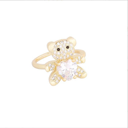 Luckacco New Love Bear Ring INS Light Luxury Ring Charm Jewelry Ring Cute Girl Gift Factory  Zircon Ring
