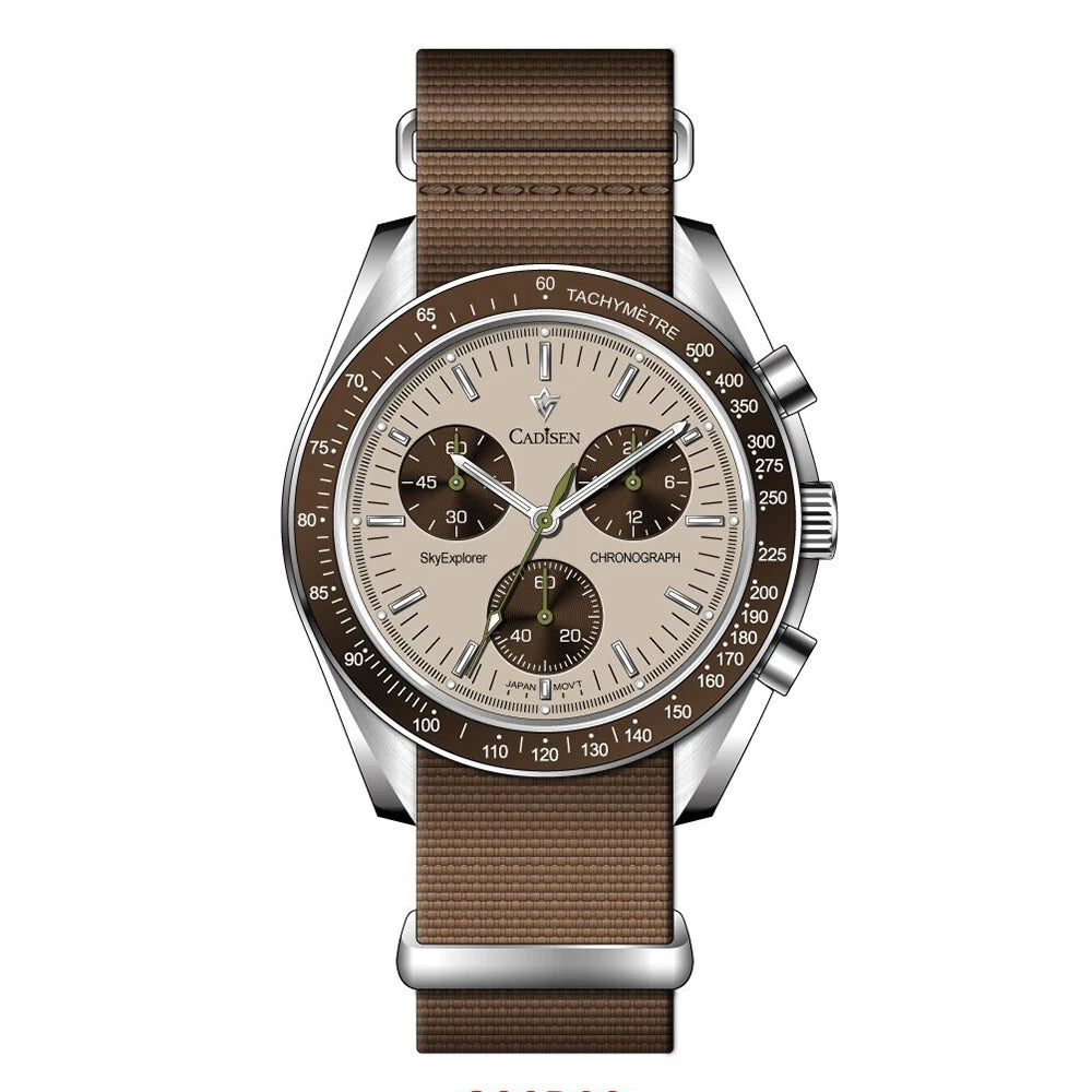 luckacco cadisen new men's watches luxury quartz wrist watch for men sapphire ar coated crystal canvas vk68 speed chronograph automatic