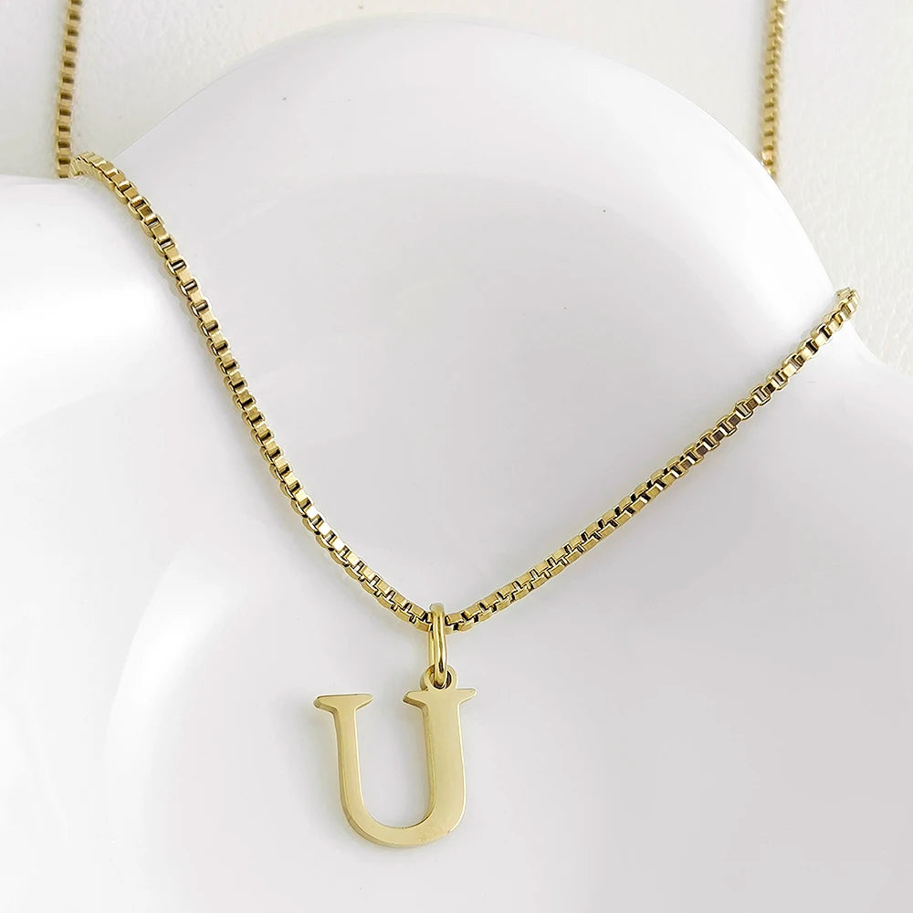 luckacco initial necklace letter pendant chamrs stainless steel necklace jewelry women's necklace box chain choker woman trend 2025 gift