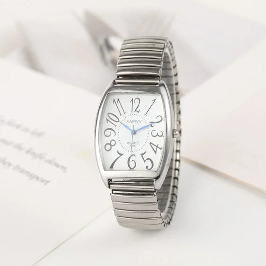 Luckacco Vintage Couple Business Women Men Watch Elastic Gold Sliver Quartz Wristwatch Tide Lovers Bracelet Watches Party Office Gifts