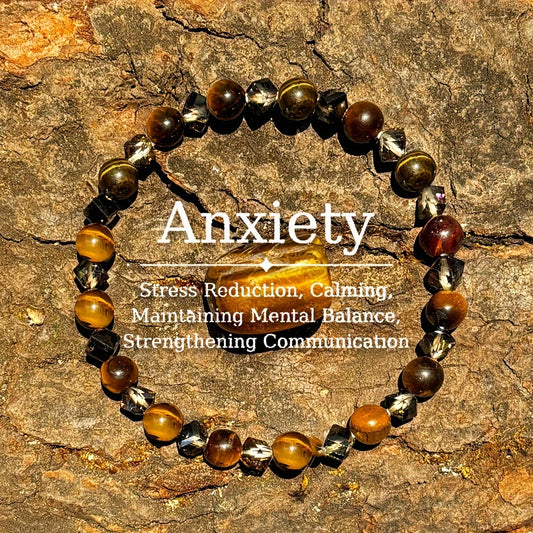 Luckacco Natural tiger eye stone and rhombus cut gray crystal handmade beaded bracelet for men and women homeopathic stress relief calmin