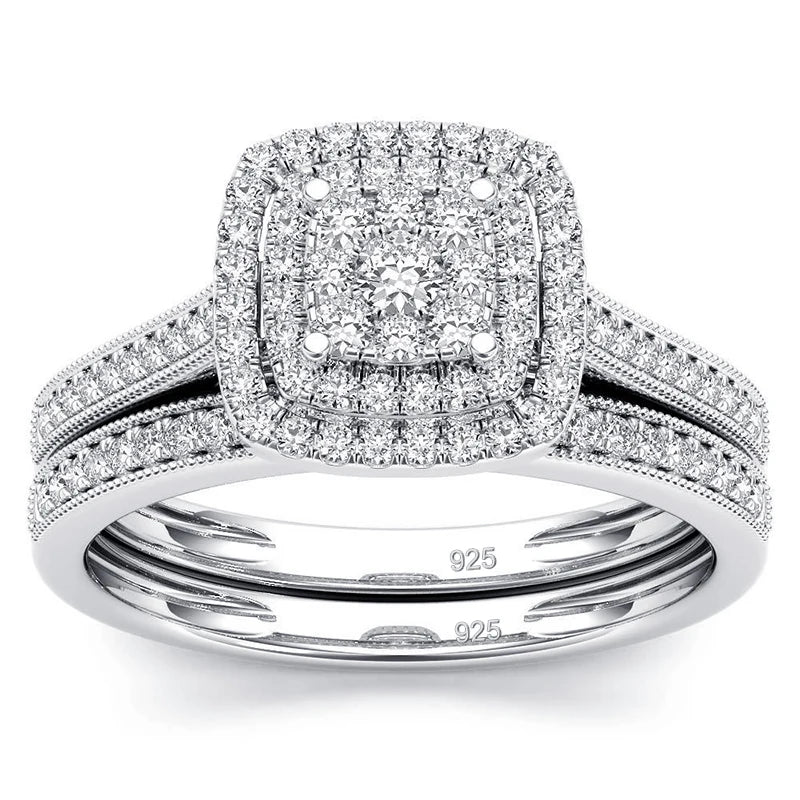 luckacco szjinao 2pcs moissanite ring set for woman original 925 silver wedding jewelry luxury engagement ladies anniversary gift trend