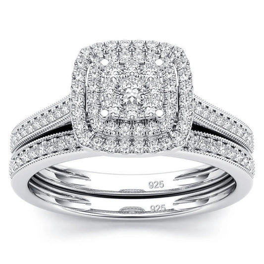 Luckacco Szjinao 2pcs Moissanite Ring Set For Woman Original 925 Silver Wedding Jewelry Luxury Engagement Ladies Anniversary Gift Trend