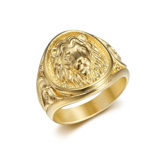 Luckacco New Retro Animal Lion Pattern Men's Ring Fashion Vintage Metal Gold silver color Lion Head Ring Accessories Party Jewelry