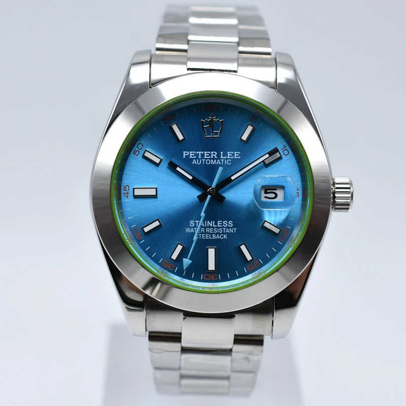 luckacco automatic movement vintage milgauss watches for man green sapphire glass mechanical wristwatches luminous 40mm watch relojes