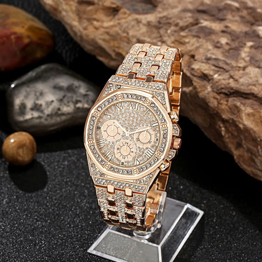 Luckacco Men's Fashion Business Quartz Watch Full Casual Alloy Steel Band Wristwatch