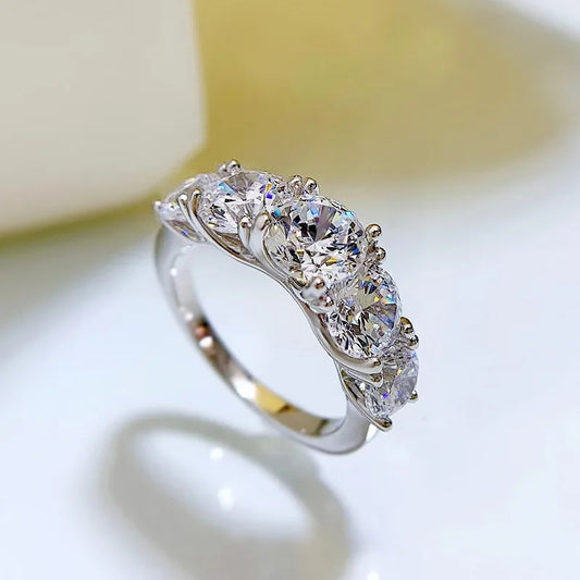 Luckacco 2.0CTTW 6.5mm D Color Moissanite Engagement Wedding Ring 925 Sliver GRA Certified Three Stone Band for Women Promise Fine Jewel