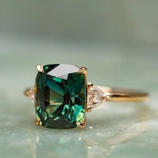 Luckacco Elegant Square Emerald Ring for Women Fashion Gold Color Inlaid Green Zircon Wedding Rings Bridal Engagement Jewelry