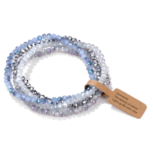 Luckacco 4Pcs/set Shinning Crystal Beads Elastic Bracelet Bohemian Faceted Colorful Crystal Glass Beaded Bracelet Bangles Set For Women