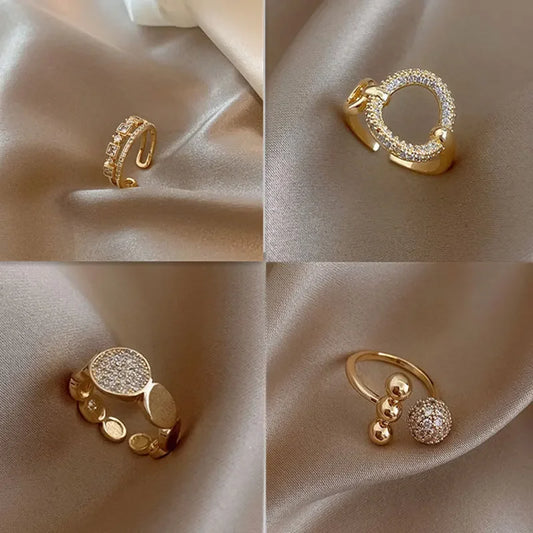 Luckacco Stainless Steel Rings for Women Gold Color Couple Jewelry Aesthetic Accessorie Adjustable Punk Embossed Hollow Wide Rings
