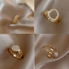 Luckacco Stainless Steel Rings for Women Gold Color Couple Jewelry Aesthetic Accessorie Adjustable Punk Embossed Hollow Wide Rings
