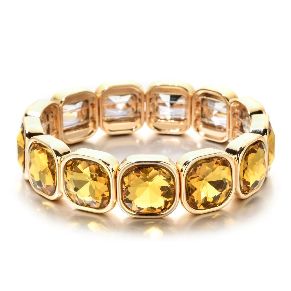 luckacco rose colorful glass crystal elastic bracelet enamel stretch rhinestone bangle tile bead bracelet for women fashion jewelry