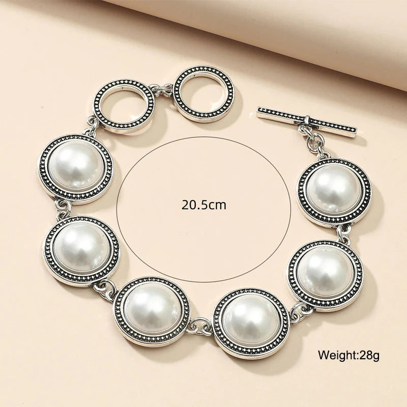 luckacco fashion boho vintage round pearl bracelets bangles for women blue red black bead vintage bohemian adjustable bracelet jewelry