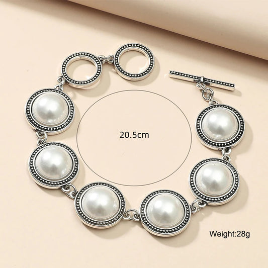 Luckacco Fashion Boho Vintage Round Pearl Bracelets Bangles For Women Blue Red Black Bead Vintage Bohemian Adjustable Bracelet Jewelry