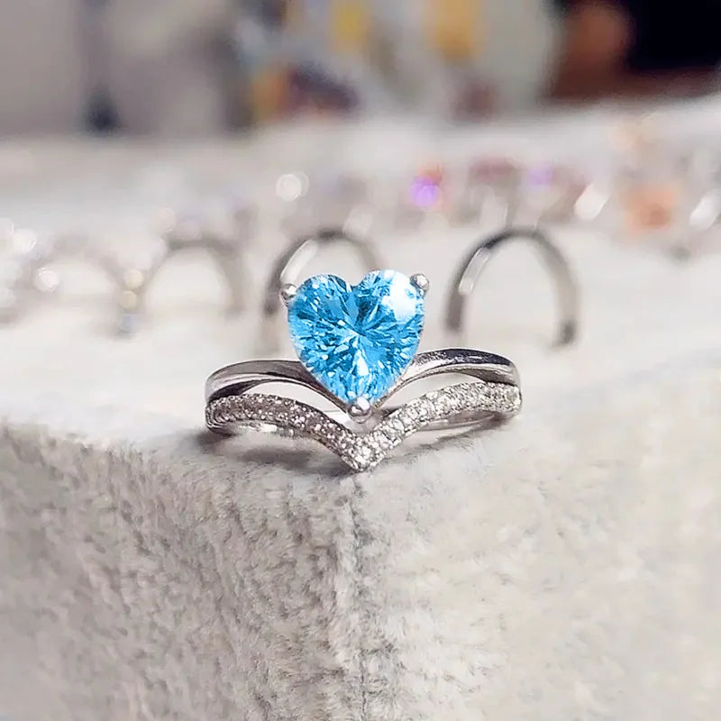 luckacco romantic pink heart shaped ring for female cubic zirconia bridal wedding party  with minimalist fashion jewelry accessories