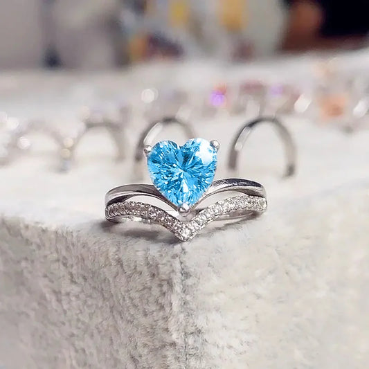Luckacco Romantic Pink Heart shaped Ring for Female Cubic Zirconia Bridal Wedding Party  with Minimalist Fashion Jewelry Accessories