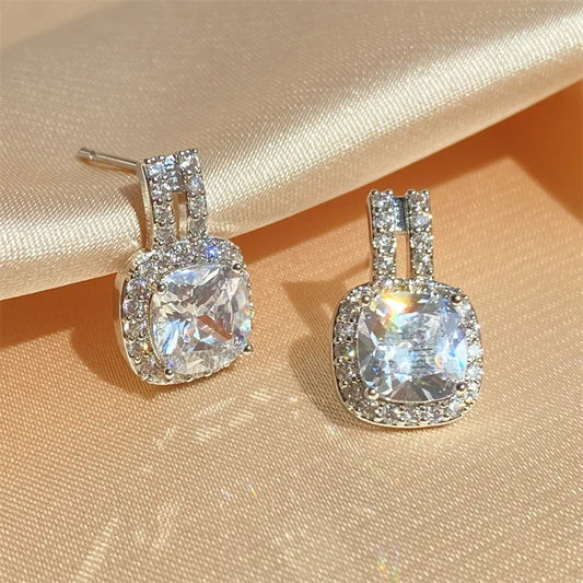 Luckacco 2024 New Luxury Princess Silver Color Korean Earrings for Women Anniversary Gift Jewelry  E6872