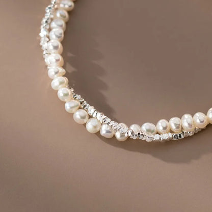 Luckacco Fashion 925 Sterling Silver Pearl Bracelets for Women Girls Luxury Double Layer Pearl Silver Chain Bracelets Party Jewelry Gifts