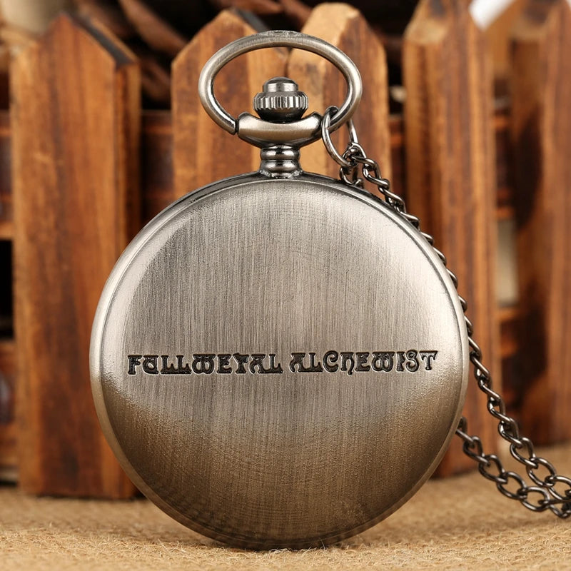 luckacco antique fullmetal alchemist quartz anime pocket watch cosplay edward elric clock design pendant necklace chain vintage chain