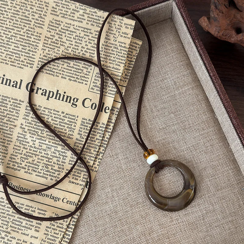 luckacco black hollow big water drop pendant necklace for women adjustable leather rope choker y2k jewelry party