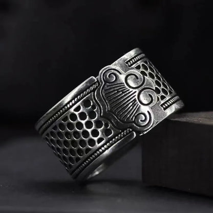 Luckacco Retro Auspicious Cloud Xiangyun Wide Ring Thimble Good Fortune Adjustable Ring Handmade Unisex Designer Jewelry Accessories Gift