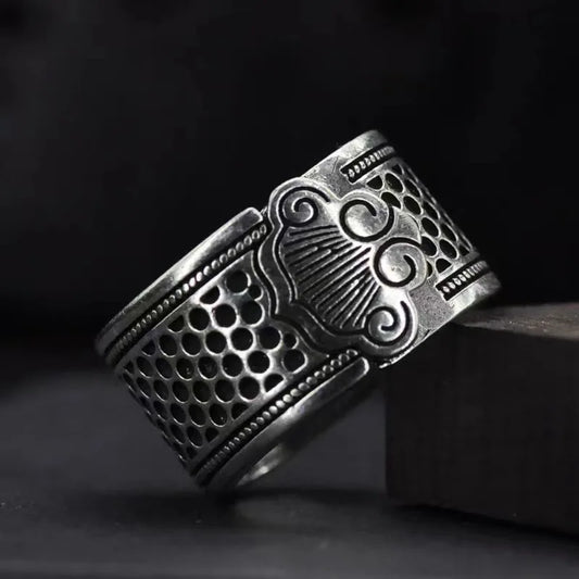 Luckacco Retro Auspicious Cloud Xiangyun Wide Ring Thimble Good Fortune Adjustable Ring Handmade Unisex Designer Jewelry Accessories Gift
