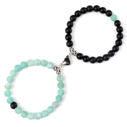 Luckacco 2pcs/set Natural Stone Beaded Bracelet For Lovers Distance Heart Magnet Buckle Couple Bracelets Friendship Fashion Jewelry Gifts